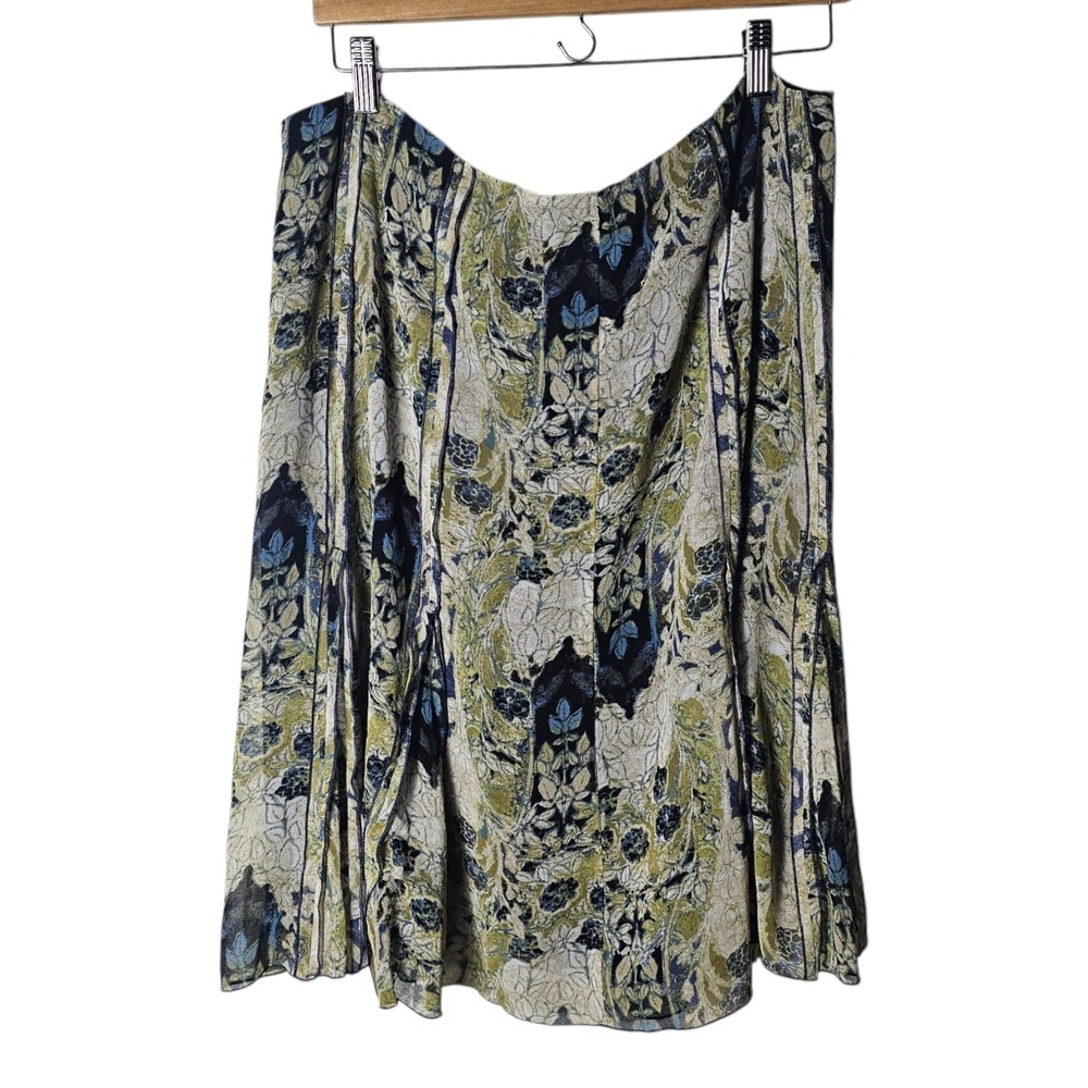 Size 16 Skirt Green Blue Floral Chiffon A-Line Midi Boho Career Forest‎ Fairy